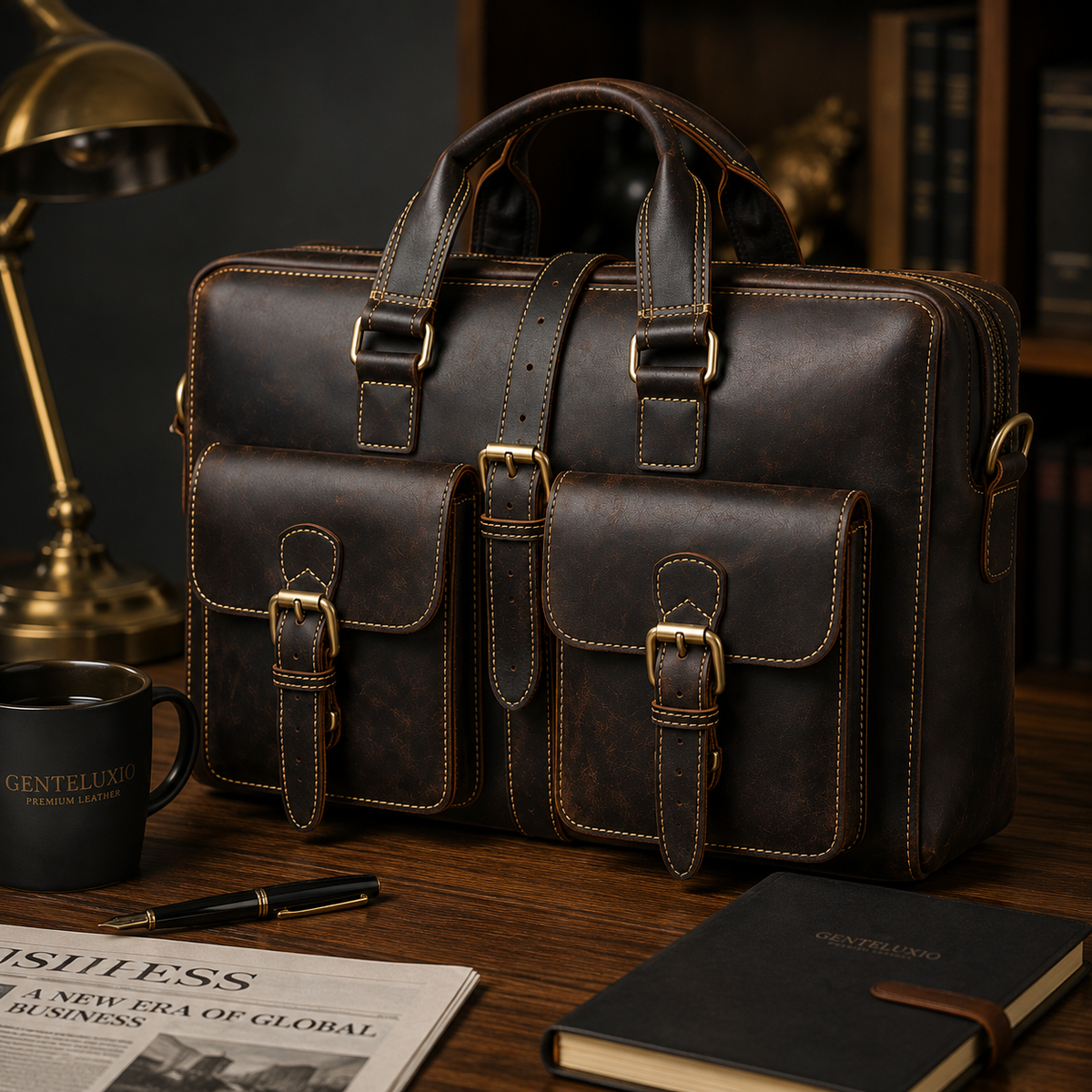 GENTELUXIO™ Heritage Voyager Porte-documents – Sacoche pour ordinateur portable en cuir Crazy Horse de qualité supérieure