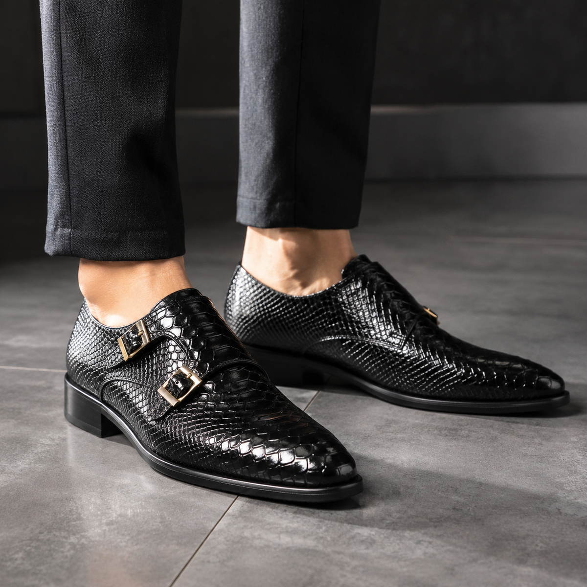 Mocassins GENTELUXIO™ Imperial Python – Chaussures à double boucle en cuir véritable de première qualité