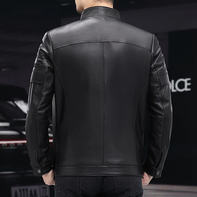 GENTELUXIO™ Blouson en Cuir Alpine Prestige – Manteau de Moto Col Montant Blanc Premium