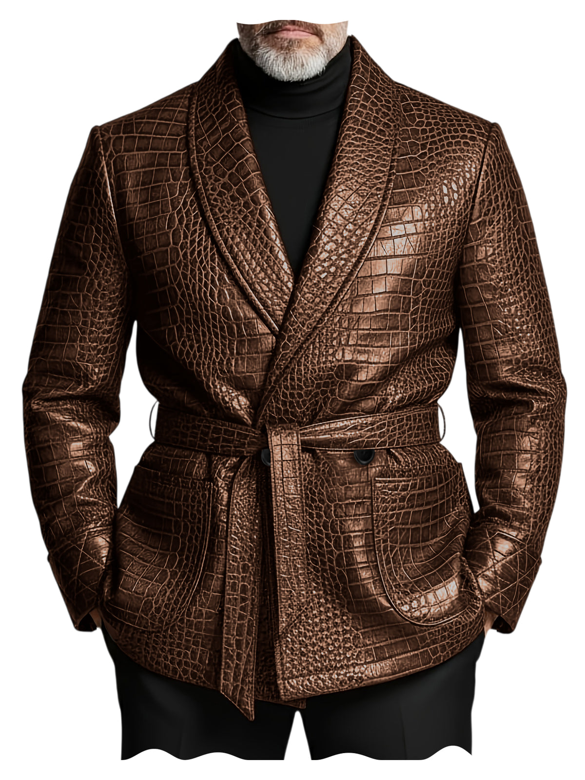 GENTELUXIO™ Blazer Impérial en Cuir Façon Croco – Veste de Luxe Croisée Ceinturée Premium