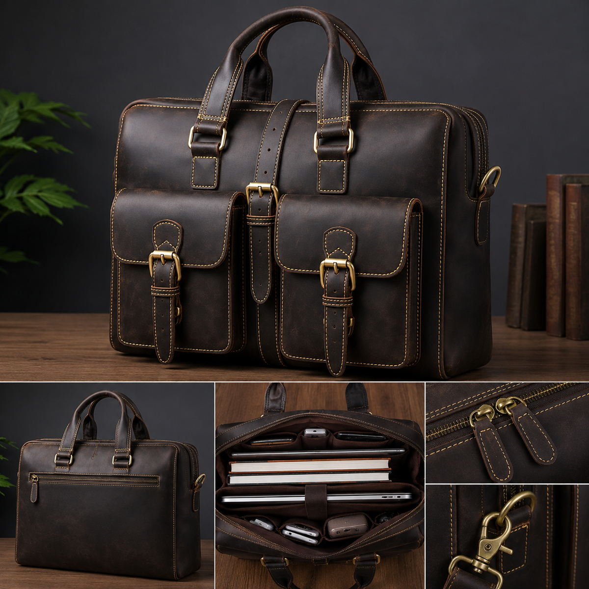 GENTELUXIO™ Heritage Voyager Porte-documents – Sacoche pour ordinateur portable en cuir Crazy Horse de qualité supérieure