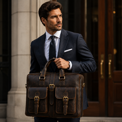 GENTELUXIO™ Heritage Voyager Porte-documents – Sacoche pour ordinateur portable en cuir Crazy Horse de qualité supérieure