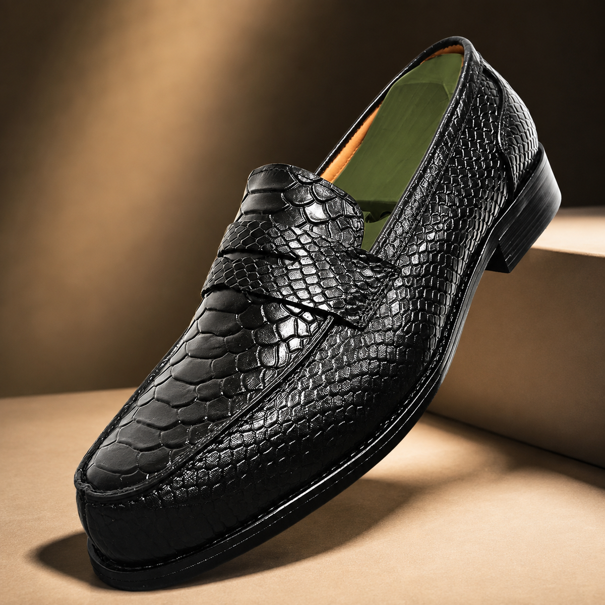 Mocassins en cuir de python GENTELUXIO™ Monarch – Chaussures de ville de luxe à enfiler