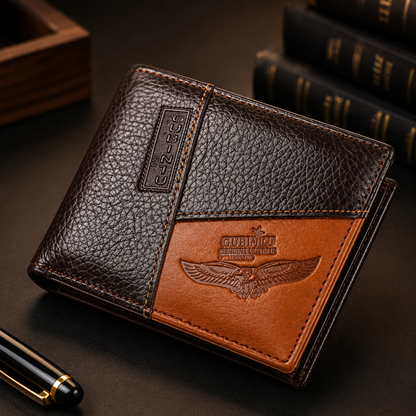 Portefeuille en cuir GENTELUXIO™ Imperial Eagle – Bifold avec fermeture éclair et compartiment à monnaie
