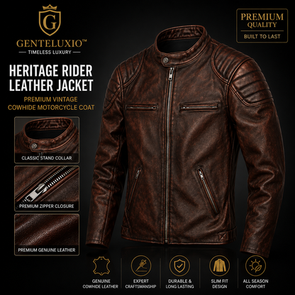 Blouson en cuir GENTELUXIO™ Heritage Rider – Manteau de moto vintage en cuir de vachette de première qualité