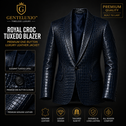 Veste de smoking GENTELUXIO™ Royal Croc – Veste de luxe en cuir à un bouton