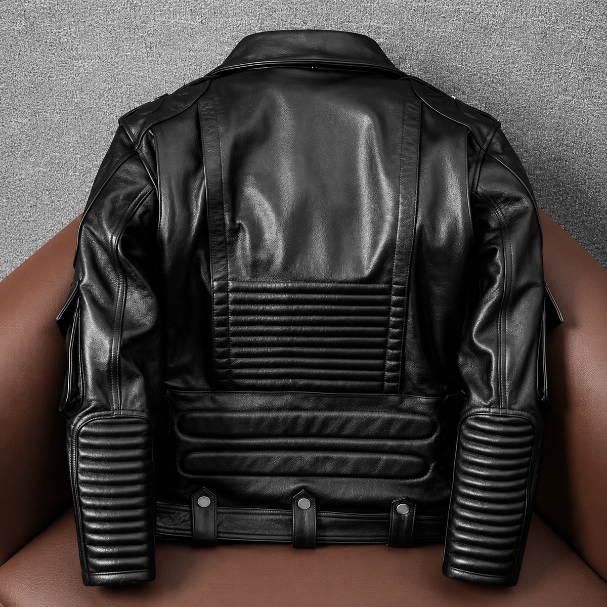 GENTELUXIO™ Blouson en cuir noir Vanguard – Manteau de motard ceinturé de qualité supérieure