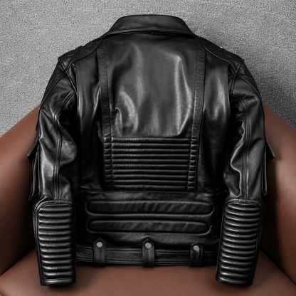 GENTELUXIO™ Blouson en cuir noir Vanguard – Manteau de motard ceinturé de qualité supérieure