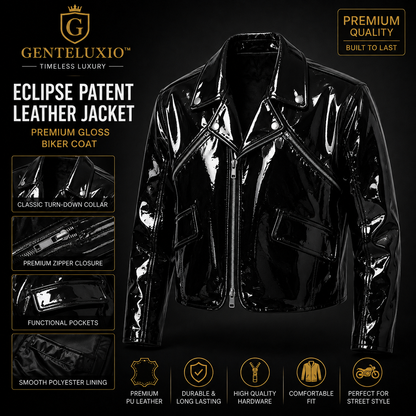 Blouson en cuir verni GENTELUXIO™ Eclipse – Manteau de motard brillant de qualité supérieure