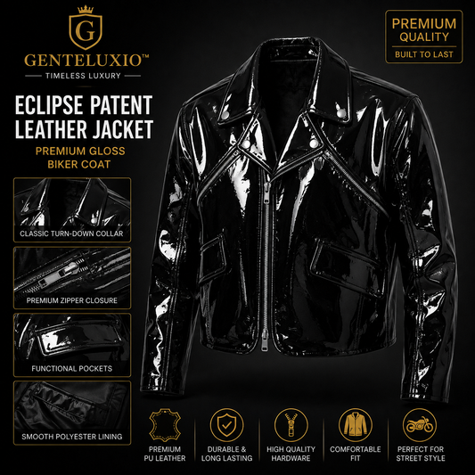 Blouson en cuir verni GENTELUXIO™ Eclipse – Manteau de motard brillant de qualité supérieure