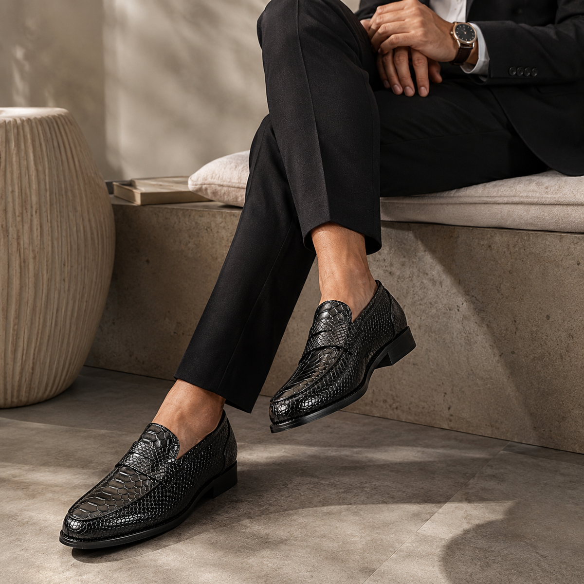 Mocassins en cuir de python GENTELUXIO™ Monarch – Chaussures de ville de luxe à enfiler