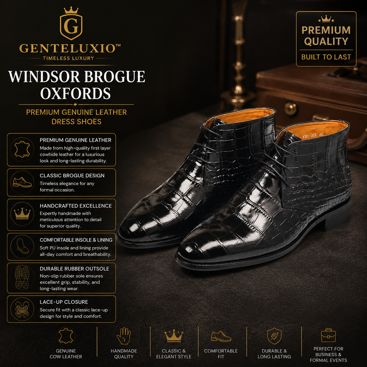 Bottes GENTELUXIO™ Regent Heritage – Bottes habillées en cuir de vachette véritable de première qualité