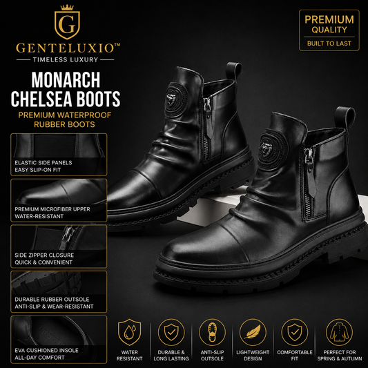 GENTELUXIO™ Monarch Chelsea Boots – Bottines imperméables en caoutchouc de qualité supérieure
