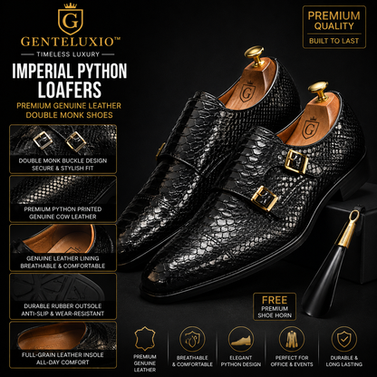 Mocassins GENTELUXIO™ Imperial Python – Chaussures à double boucle en cuir véritable de première qualité