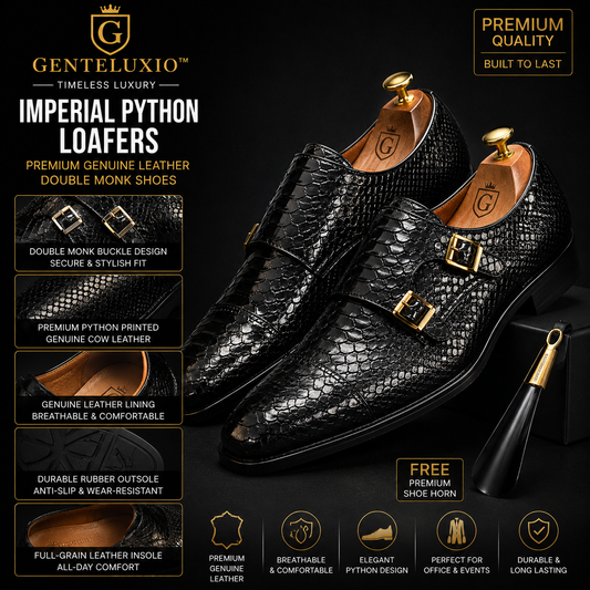 Mocassins GENTELUXIO™ Imperial Python – Chaussures à double boucle en cuir véritable de première qualité