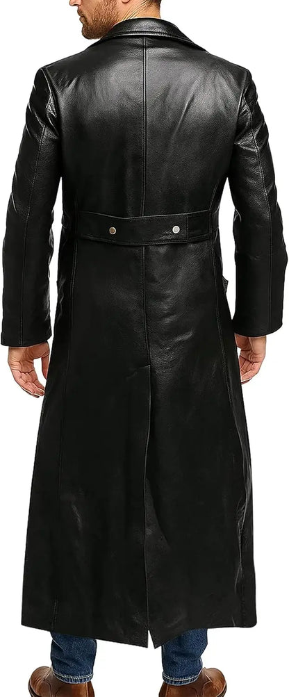 Manteau long en cuir noir GENTELUXIO™ Imperial Navy U‑Boat Captain