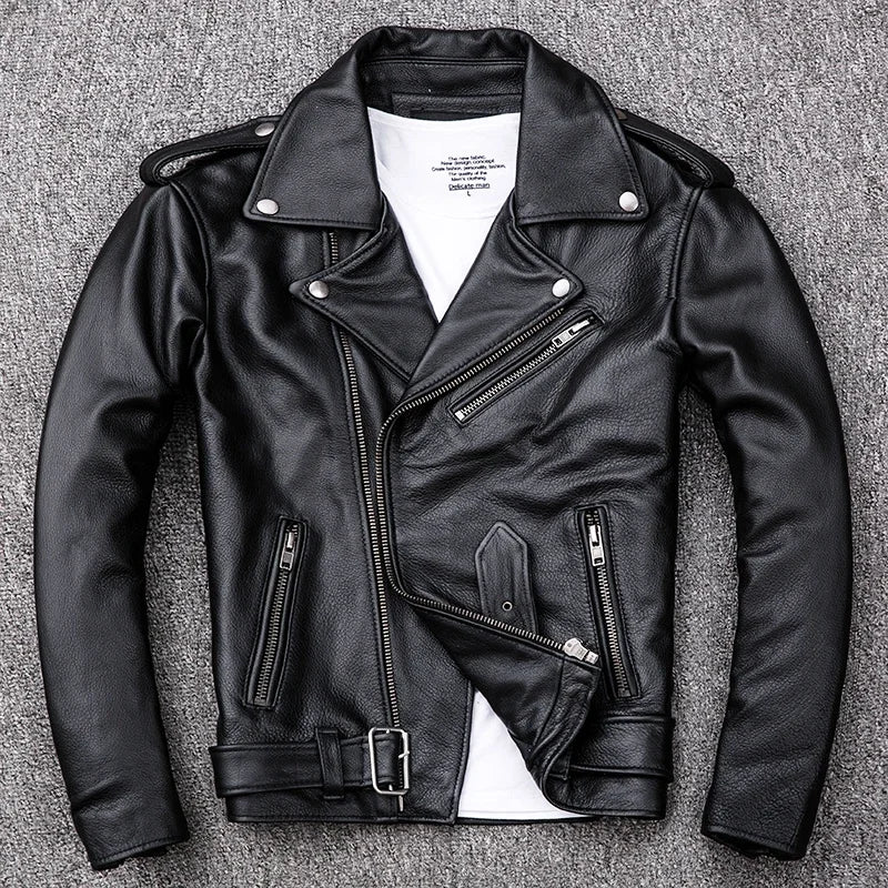 Blouson en cuir de moto GENTELUXIO™ Regent – Manteau de motard en cuir de vachette asymétrique de qualité supérieure