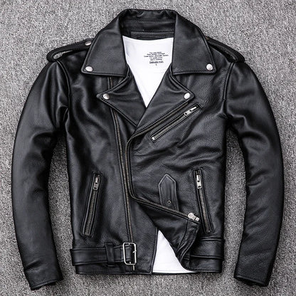 Blouson en cuir de moto GENTELUXIO™ Regent – Manteau de motard en cuir de vachette asymétrique de qualité supérieure