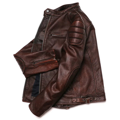 Blouson en cuir GENTELUXIO™ Heritage Rider – Manteau de moto vintage en cuir de vachette de première qualité