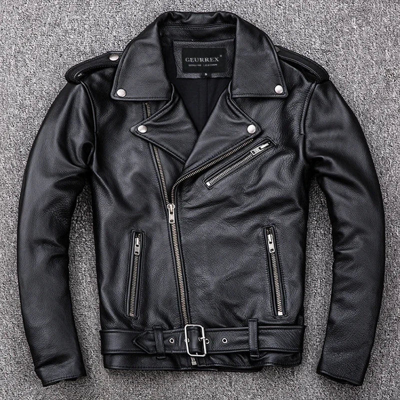 Blouson en cuir de moto GENTELUXIO™ Regent – Manteau de motard en cuir de vachette asymétrique de qualité supérieure