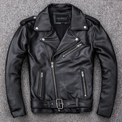 Blouson en cuir de moto GENTELUXIO™ Regent – Manteau de motard en cuir de vachette asymétrique de qualité supérieure