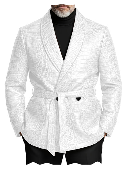 GENTELUXIO™ Blazer Impérial en Cuir Façon Croco – Veste de Luxe Croisée Ceinturée Premium