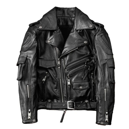 GENTELUXIO™ Blouson en cuir noir Vanguard – Manteau de motard ceinturé de qualité supérieure