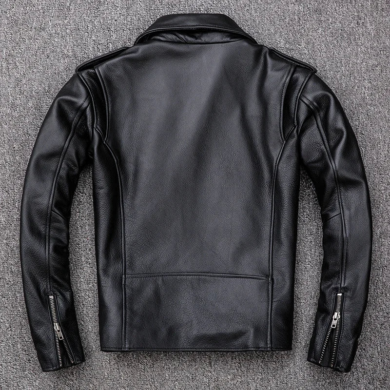 Blouson en cuir de moto GENTELUXIO™ Regent – Manteau de motard en cuir de vachette asymétrique de qualité supérieure