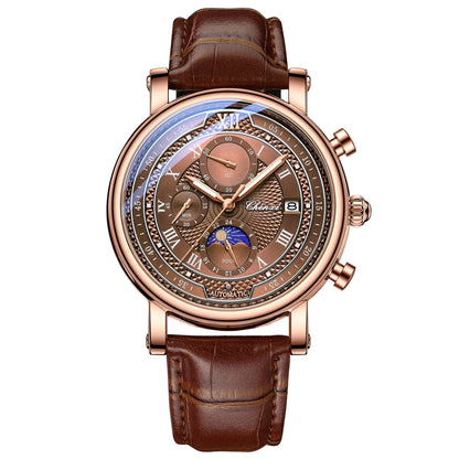 Montre chronographe homme à bracelet en cuir Chenxi 976 Tsuki Lunar
