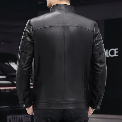 GENTELUXIO™ Blouson en Cuir Alpine Prestige – Manteau de Moto Col Montant Blanc Premium