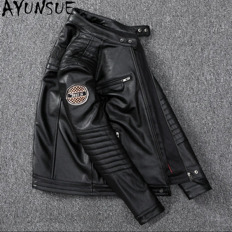 Blouson de moto en cuir slim pour hommes GENTELUXIO™ Apex Rider