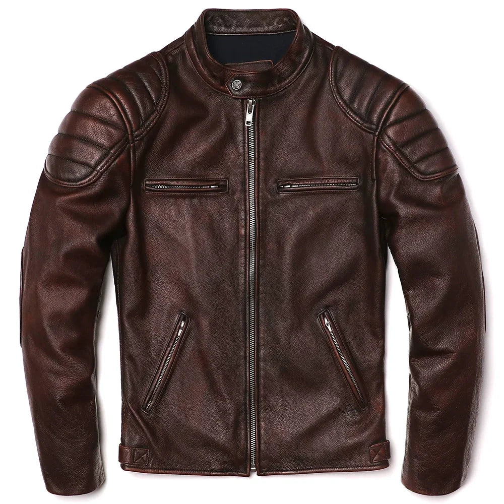Blouson en cuir GENTELUXIO™ Heritage Rider – Manteau de moto vintage en cuir de vachette de première qualité