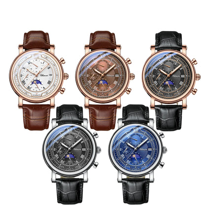 Montre chronographe homme à bracelet en cuir Chenxi 976 Tsuki Lunar