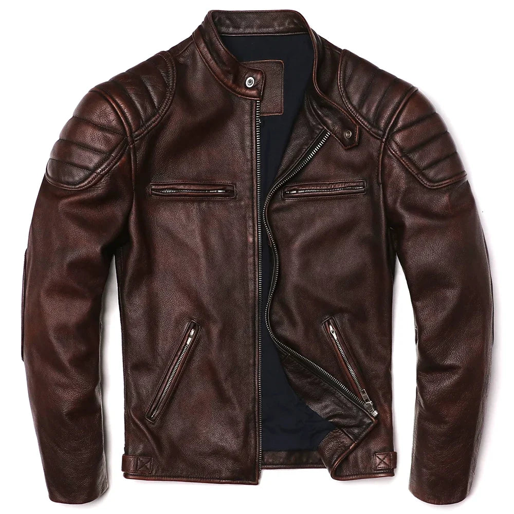 Blouson en cuir GENTELUXIO™ Heritage Rider – Manteau de moto vintage en cuir de vachette de première qualité
