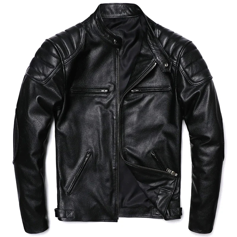 Blouson en cuir GENTELUXIO™ Heritage Rider – Manteau de moto vintage en cuir de vachette de première qualité