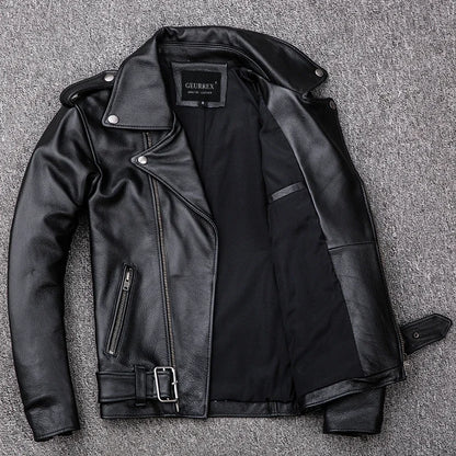 Blouson en cuir de moto GENTELUXIO™ Regent – Manteau de motard en cuir de vachette asymétrique de qualité supérieure