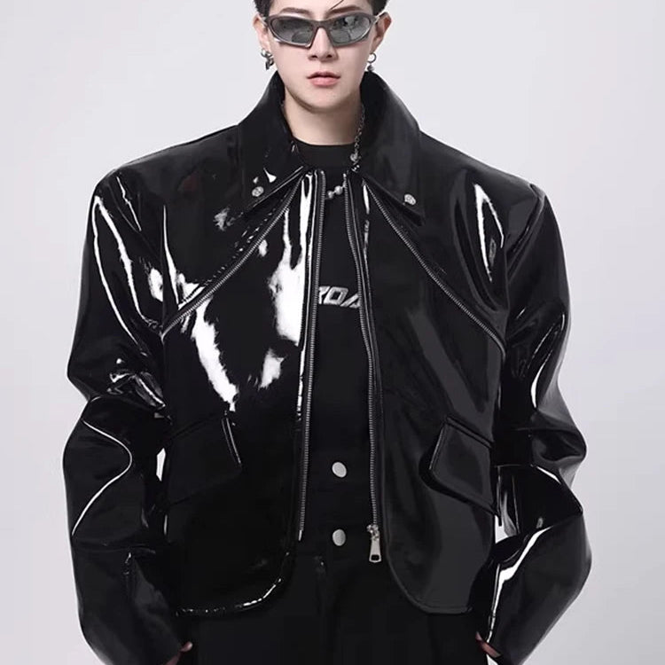 Blouson en cuir verni GENTELUXIO™ Eclipse – Manteau de motard brillant de qualité supérieure