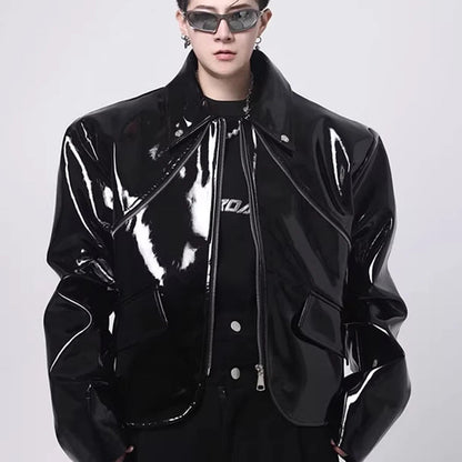 Blouson en cuir verni GENTELUXIO™ Eclipse – Manteau de motard brillant de qualité supérieure