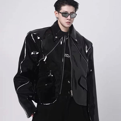 Blouson en cuir verni GENTELUXIO™ Eclipse – Manteau de motard brillant de qualité supérieure