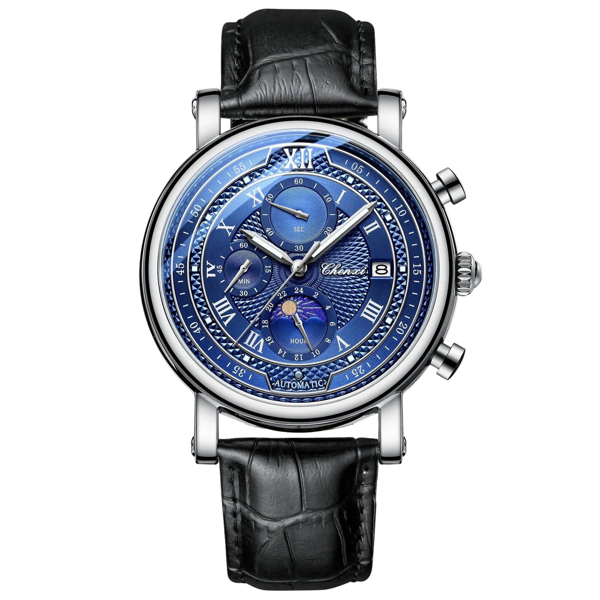 Montre chronographe homme à bracelet en cuir Chenxi 976 Tsuki Lunar