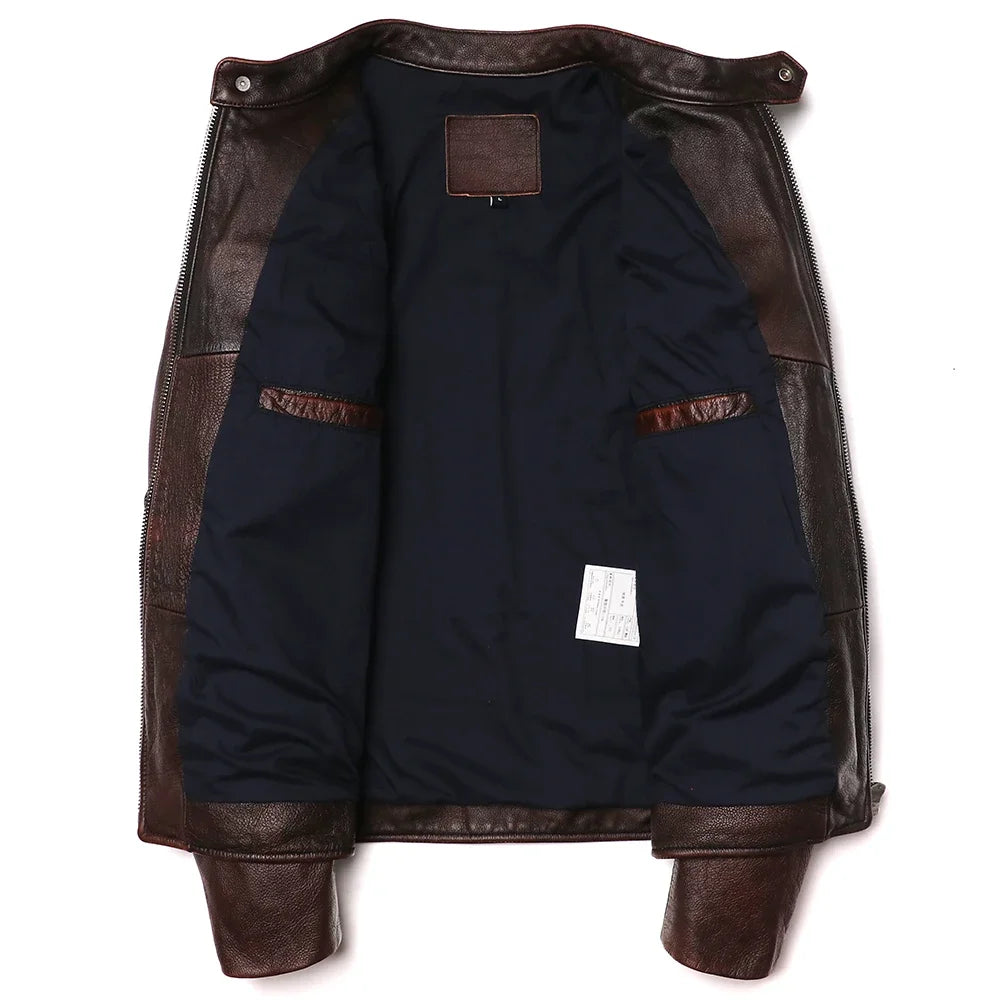 Blouson en cuir GENTELUXIO™ Heritage Rider – Manteau de moto vintage en cuir de vachette de première qualité