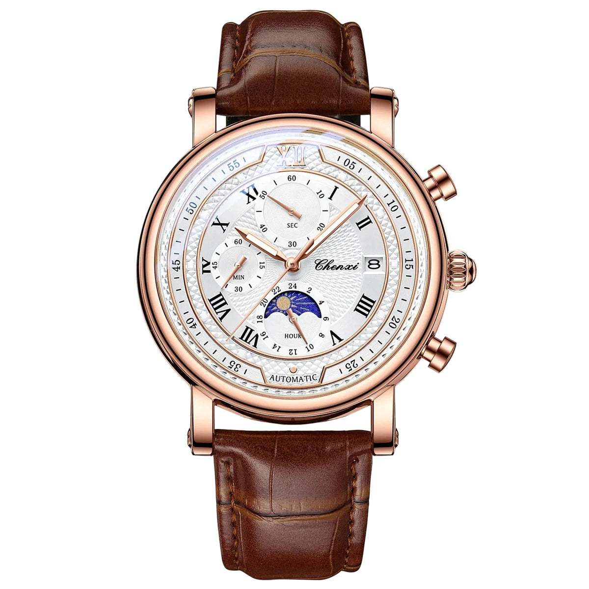 Montre chronographe homme à bracelet en cuir Chenxi 976 Tsuki Lunar