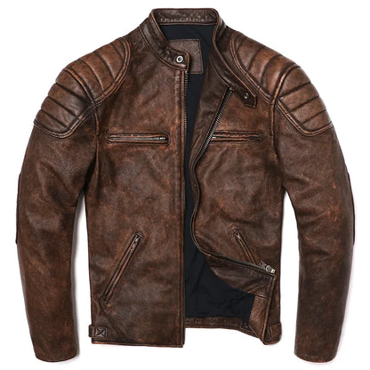 Blouson en cuir GENTELUXIO™ Heritage Rider – Manteau de moto vintage en cuir de vachette de première qualité