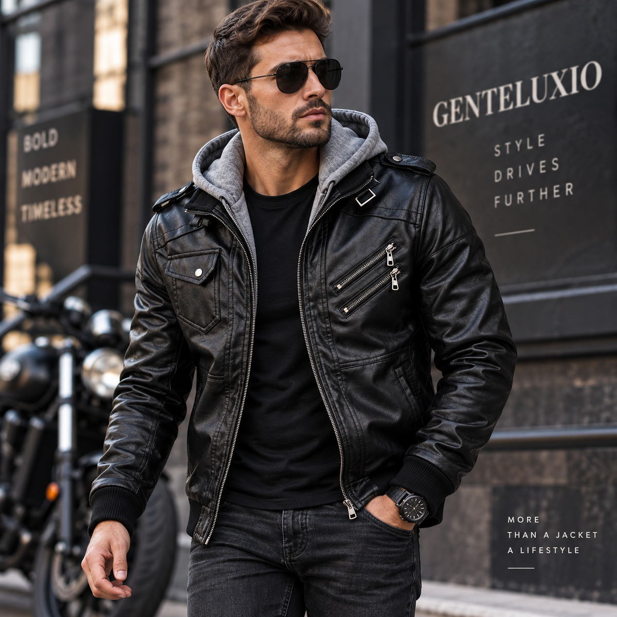 Blouson moto en cuir PU GENTELUXIO™ Urban Rider pour homme