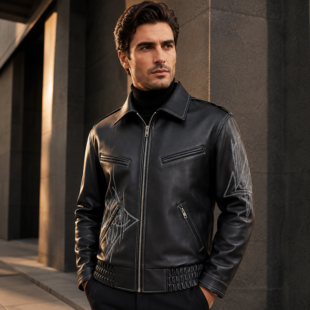 Blouson en cuir brodé Regent GENTELUXIO™