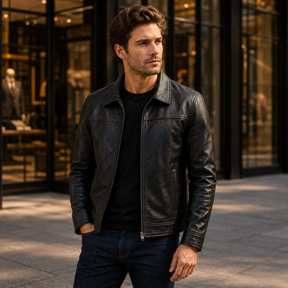 GENTELUXIO™ Heritage Slim-Fit Men’s Genuine Cowhide Leather Jacket