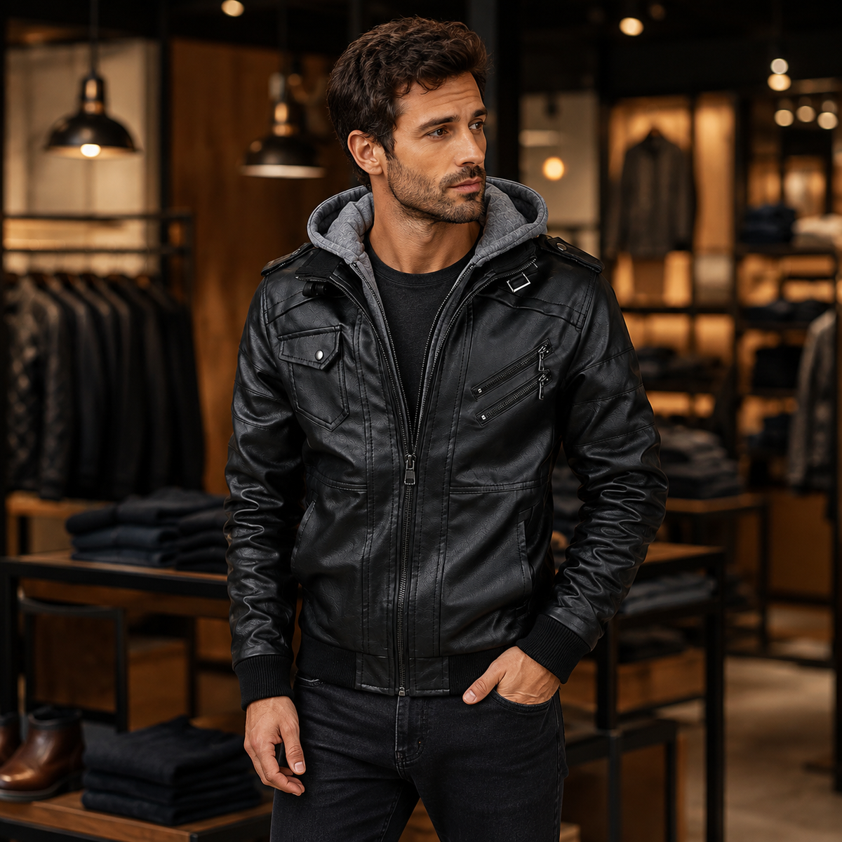 Blouson moto en cuir PU GENTELUXIO™ Urban Rider pour homme