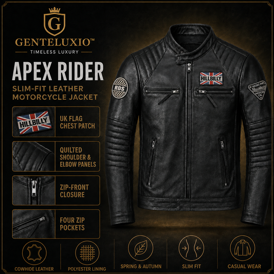 Blouson de moto en cuir slim pour hommes GENTELUXIO™ Apex Rider