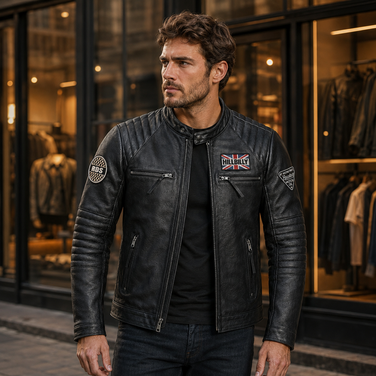 Blouson de moto en cuir slim pour hommes GENTELUXIO™ Apex Rider