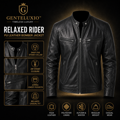 GENTELUXIO™ Relaxed Rider Men’s PU Leather Bomber Jacket